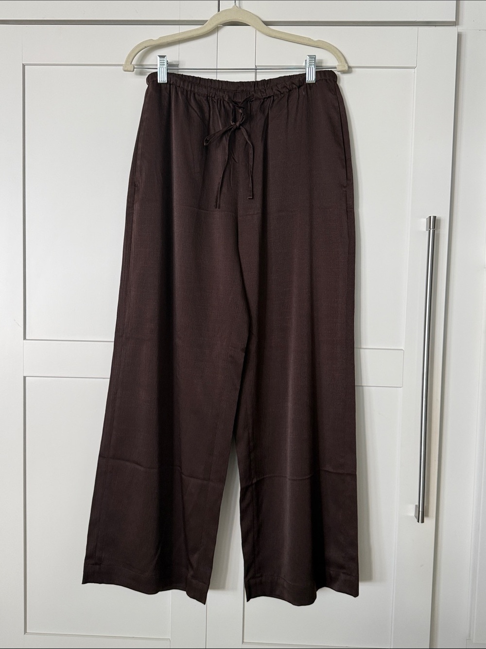 Banana Republic Satin Crinkle Wide-Leg Drawstring Pants — Dark Brown